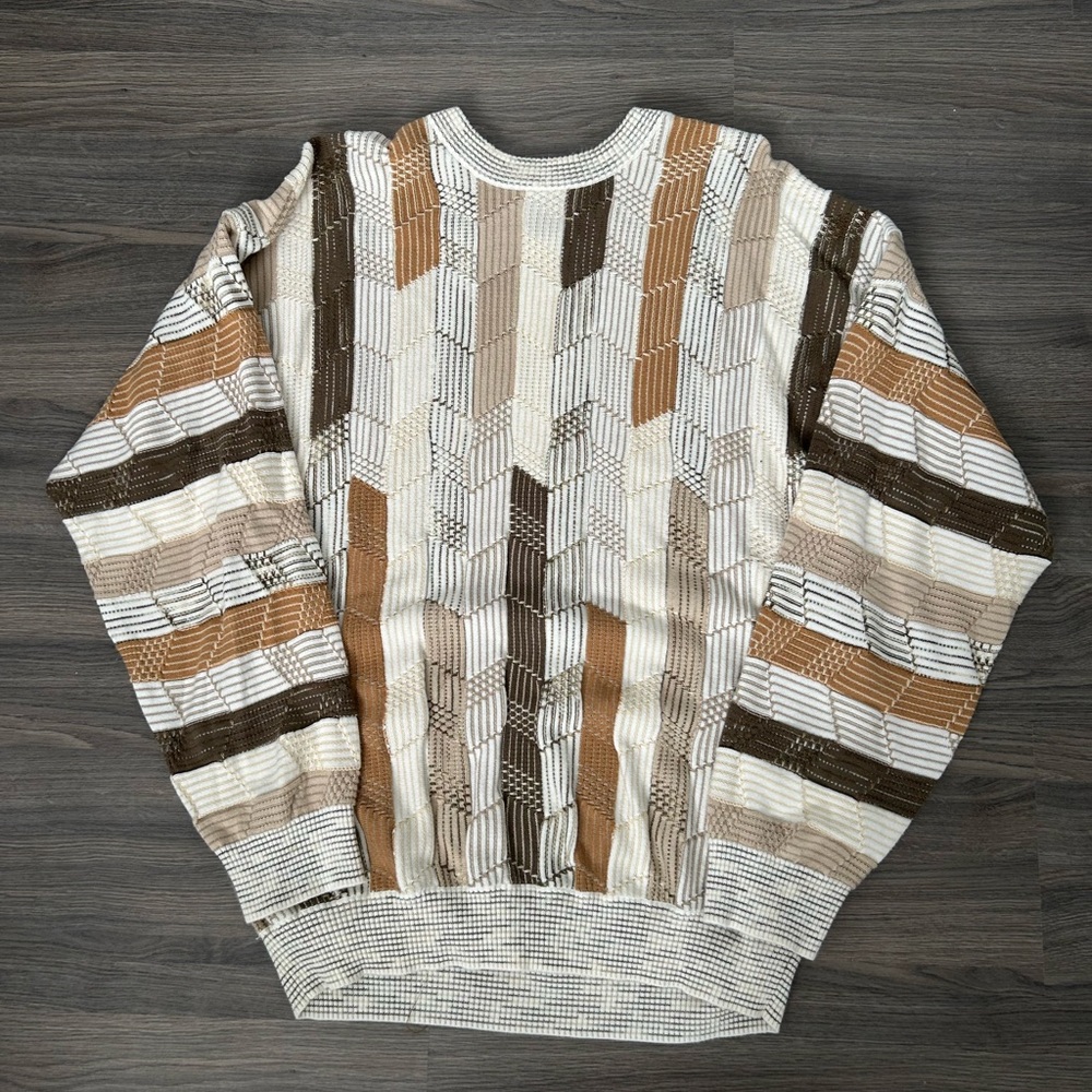 Vintage Protégé 3D Knit Geometric Knit Sweater with Fall Colours Earth Tones